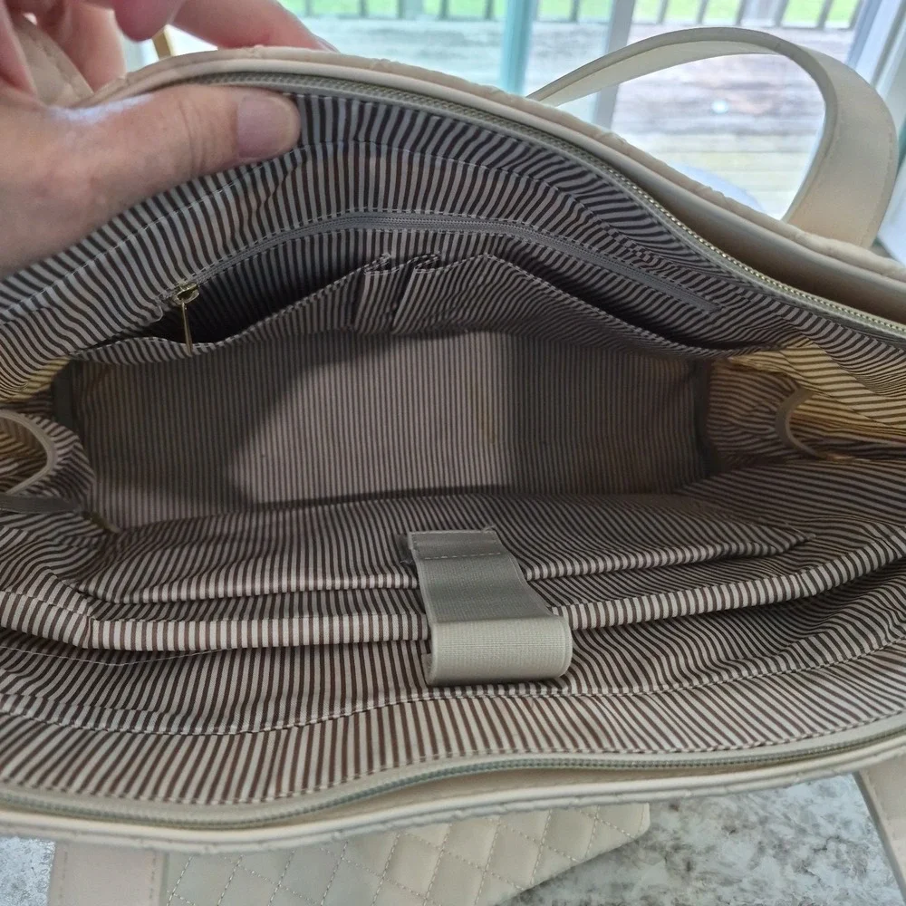 Lovevook Lap Top Bag,Women Quilted Tote Bag Ivory, 15.6